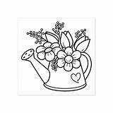 Watering Flowers Pages Flower Coloring Drawing Stamp Garden Choose Board sketch template