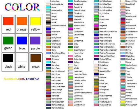english  detailed color list vocabulary study english learn site