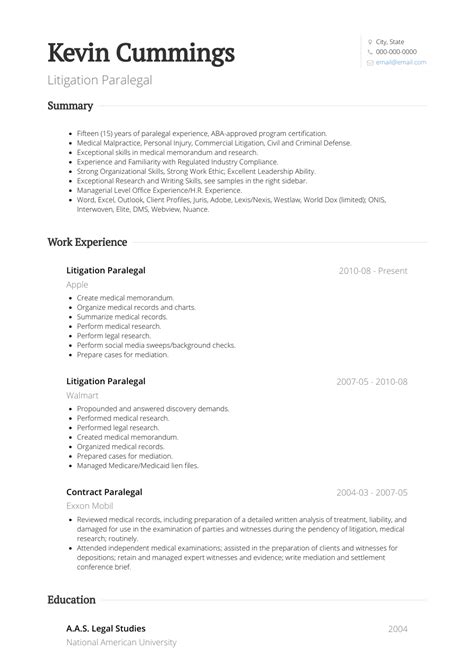 paralegal resume samples  templates visualcv