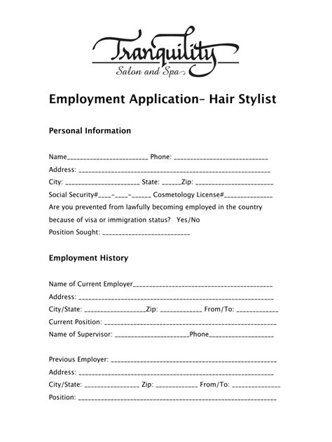 Salon Job Application Template Fill Online Printable Fillable