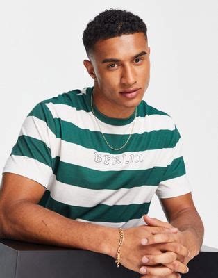 asos design relaxed stripe  shirt  green  berlin city chest