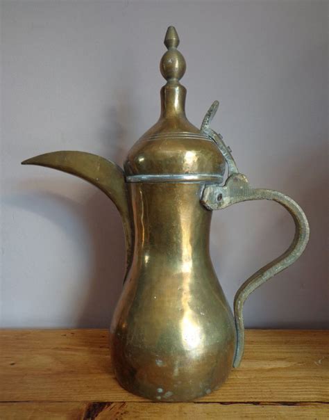beautiful large brass dallah  good clear makers mark  etsy makers mark tin brass