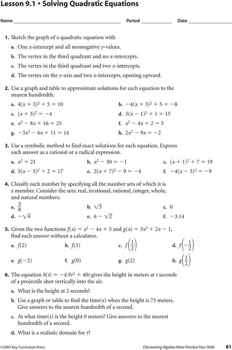 solving quadratic equations  factoring worksheet answers algebra