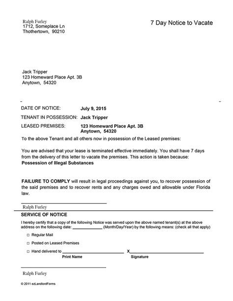 florida  day notice  vacate template