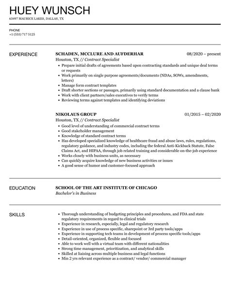 contract specialist sample resume
