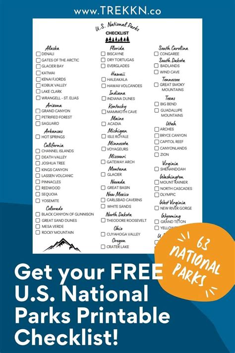 printable list   national parks    updated