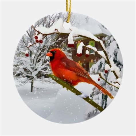 christmas cardinal bird snow ornament zazzlecom