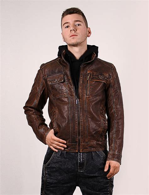 veste homme cuir marron vintage fermeture  glissiere lavable biker simili cuir boutiquemilanoo