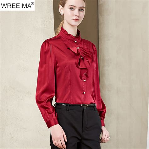 2018 big size silk satin blouse formal blouses ladies office shirts