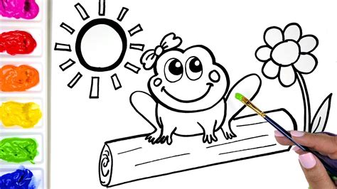coloring  cute girl frog coloring book drawing  frog   flower