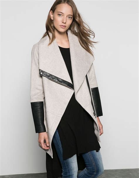 bershka wool coat  imitation leather detail coats jackets bershka turkey fashion