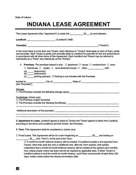 indiana residential leaserental agreement create