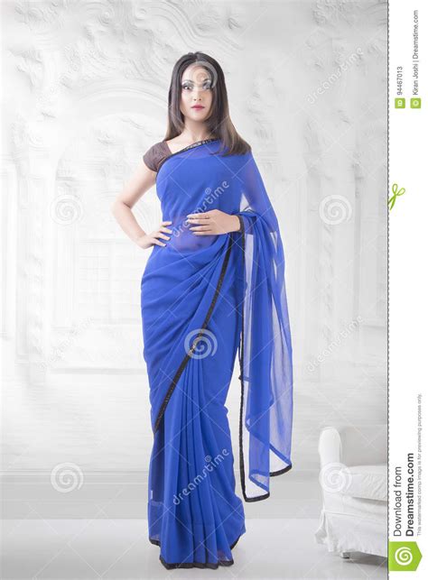 Indian Lady In Blue Saree Stock Image Image Of Background