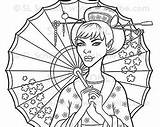 Geisha Pages Coloring Girl Getdrawings Getcolorings Umbrella Drawn sketch template