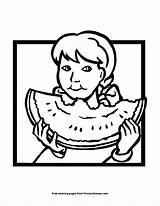 Watermelon Girl Eating Coloring Primarygames Summer sketch template
