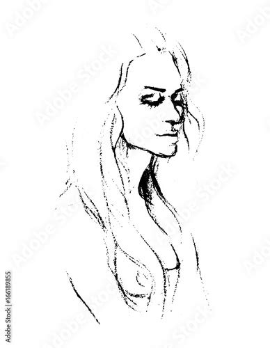 Vector Portrait Of A Naked Girl Drawing With A Pencil Stock Image