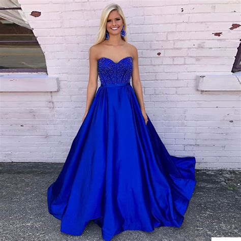 elegant sweetheart royal blue prom dressa  formal gown  beaded