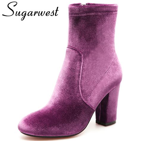 sugarwest botas mujer autumn sexy velvet ankle boots woman square heels