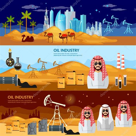 Oil Production In The Arab Countries Banner Arab Men Stock Vector
