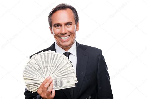 smiling businessman man holding money stock photo image