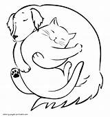 Coloring Dog Cat Pages Sleeping Printable Drawing Together Memorial Pet Service Animals Print Getdrawings Christmas Story sketch template