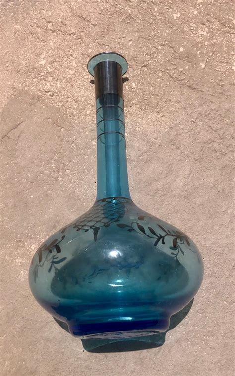 Vintage Hand Blown Blue Glass Bud Vase With A Floral Silver Etsy