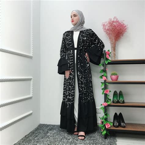 islamic turkish muslim women abayas sequins black kaftans with belt in