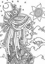 Africa Coloring Pages Woman Adults Portrait Tattooed Horizon Wild Country Looking Young sketch template