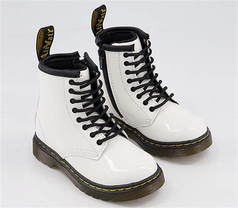 dr martens brooklee kids lace  zip boots white patent unisex