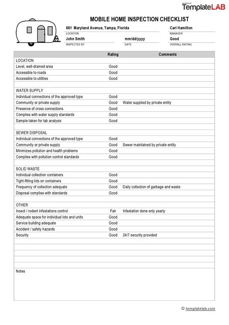 printable home inspection checklists word  templatelab