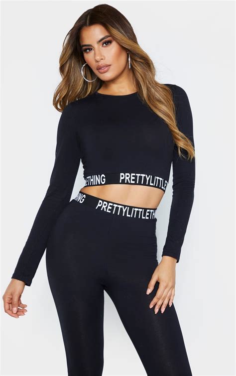 Prettylittlething Tall Black Long Sleeve Crop Top Prettylittlething Aus