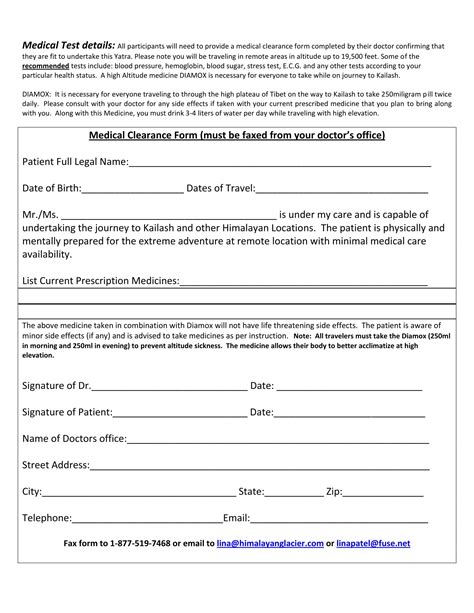 medical clearance forms   ms word