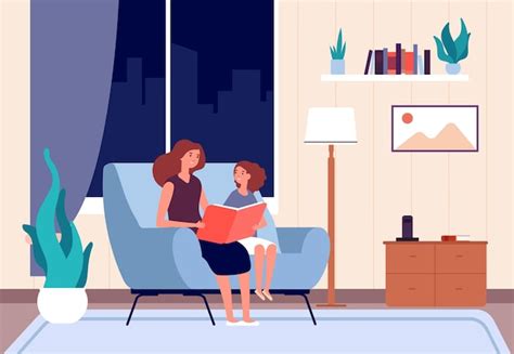 premium vector mother reading book mom read bedtime story to her