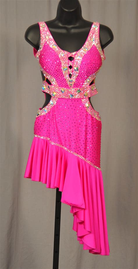 sexy ruffle hot pink latin dress