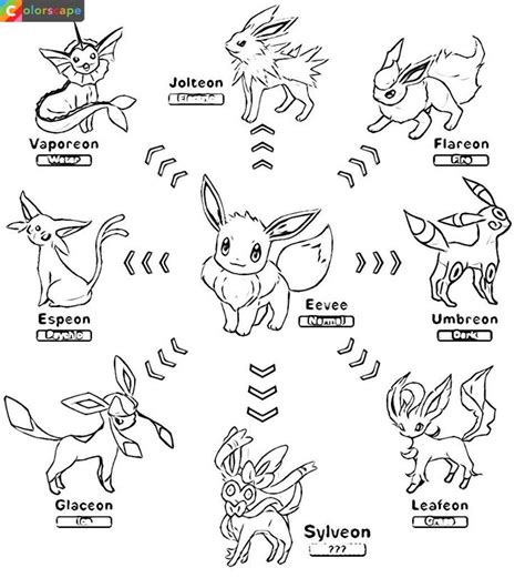 eevee evolution coloring pages coloring home