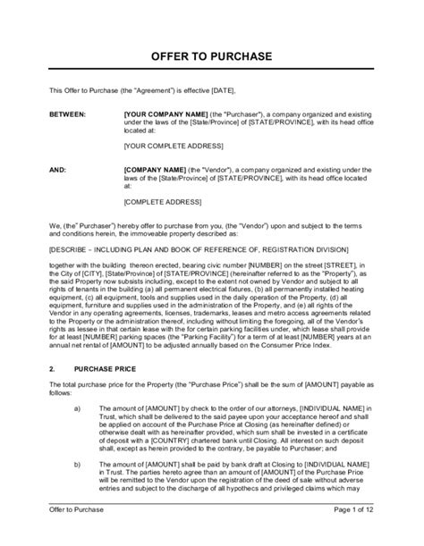 real estate purchase proposal template