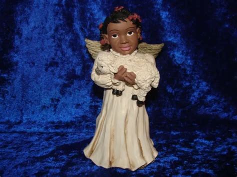 Vintage Angel Girl With Lamb African American Black 6”tall Resin 10 95