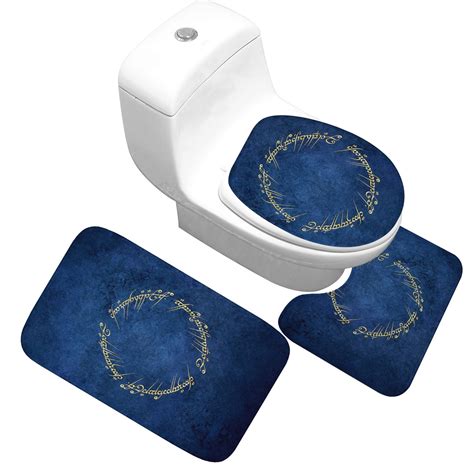 gold text blue bath mat toilet cover foot mat  slip absorbent bath carpet soft flannel toilet