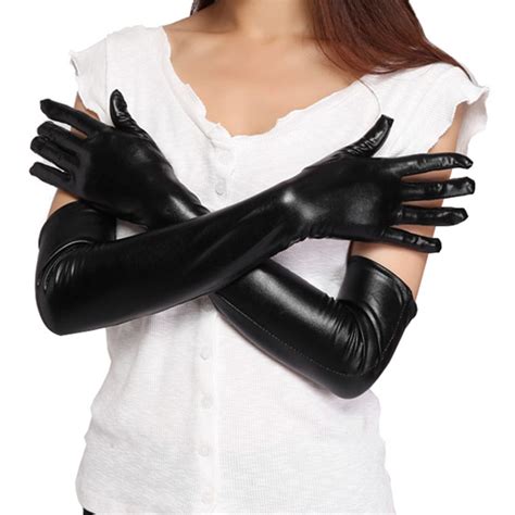 2 Colors Womens Sexy Faux Long Leather Gloves Fashion Black Ladies