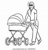 Stroller Pushing Mom Pages Coloring Template Woman Driving sketch template
