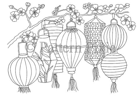 adult colouring page chinese lanterns etsy