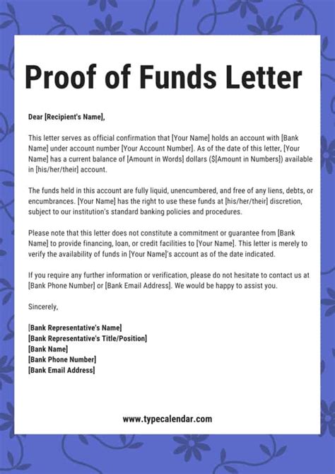 printable proof  funds letter templates word  sample