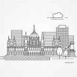 Budapest Hungary Hungarian Parliament Symbol Building Print Illustration Stock Vector sketch template