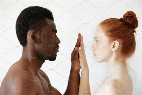interracial multi ethnic couple intimate portrait of african male and