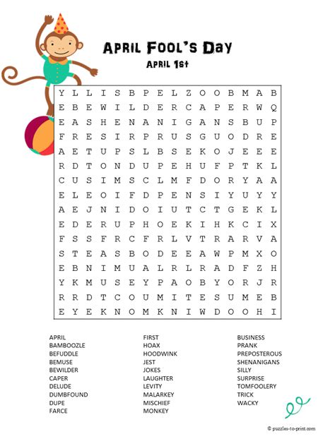 printable april fools day word search april fools pranks april