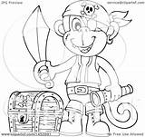 Monkey Pirate Sword Lineart Holding Illustration Clipart Telescope Treasure Chest Royalty Visekart Vector Clip sketch template
