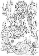 Mermaid Coloring Pages Adult Adults Realistic Beautiful Book Detailed Mermaids Color Girls Sheets Christmas Choose Board Disney sketch template