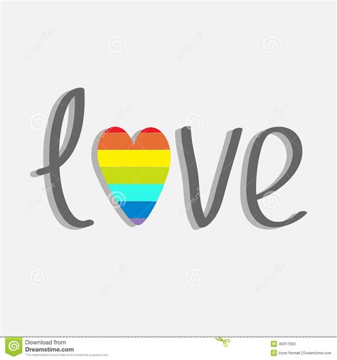 Word Love With Rainbow Heart Flat Design Stock Vector Illustration