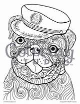 Pug Coloring Dog Captain Adult Pages sketch template