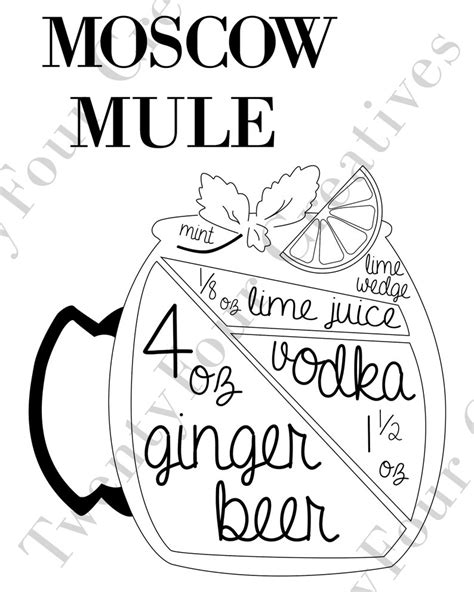 moscow mule cocktail recipe digital  art print  etsy